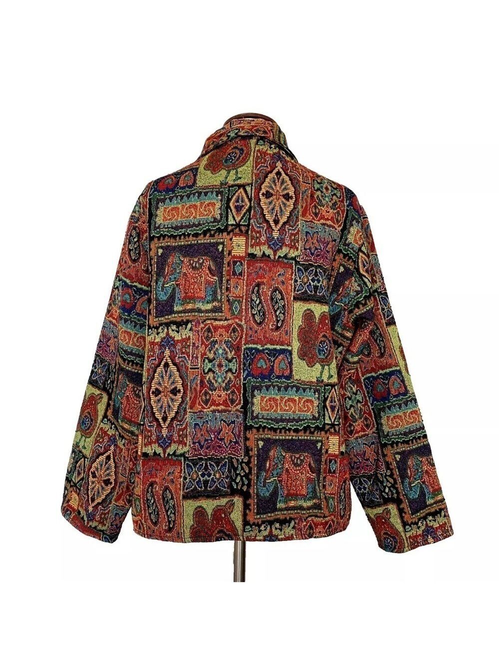 Parsley & Sage Tapestry Flowers Animal Beaded Zip Jacket 1X Pockets Lined - Picture 2 of 16
